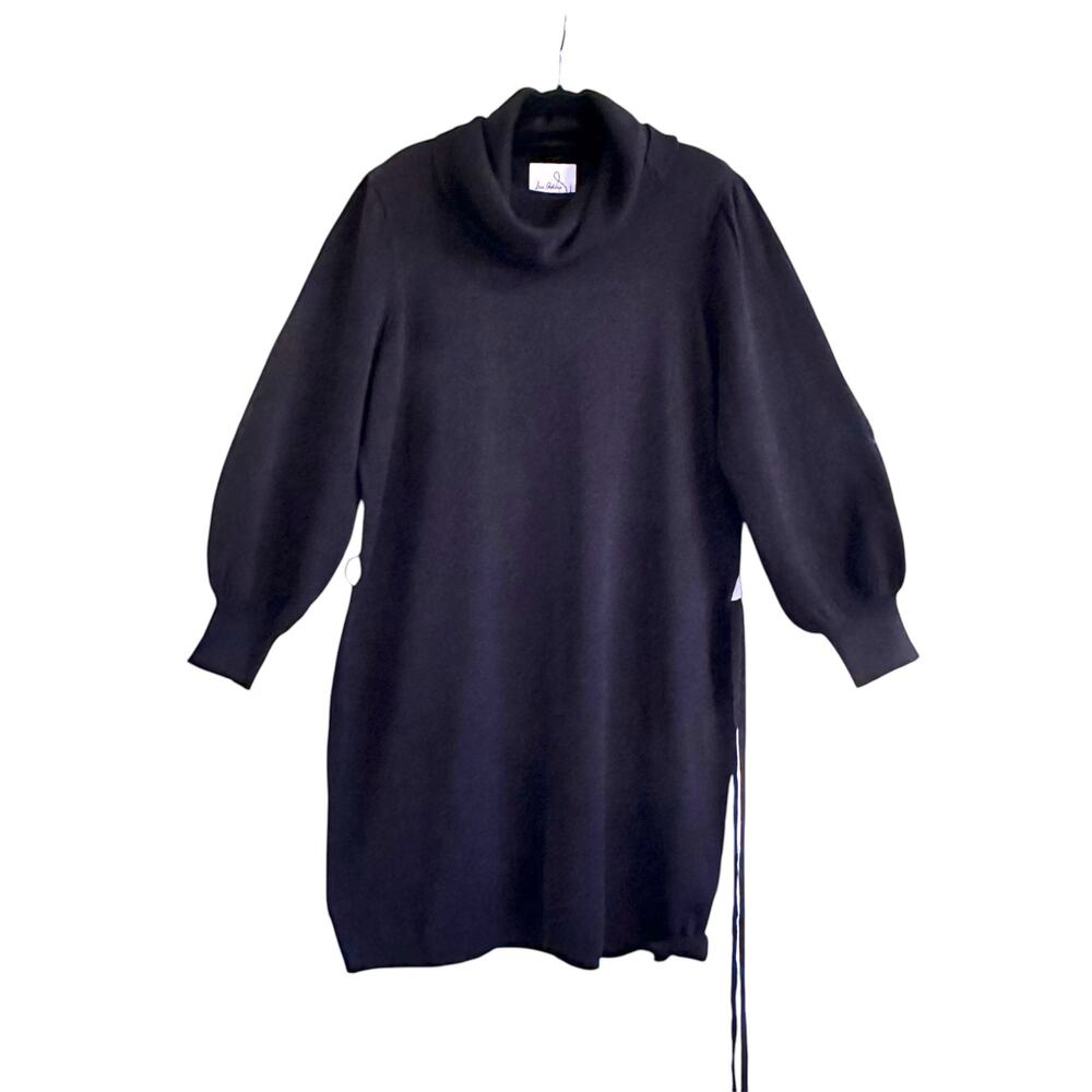 NWT Sam Edelman Knit Cowlneck Mini Sweater Dress Size 3X Tie Belt Black Plus